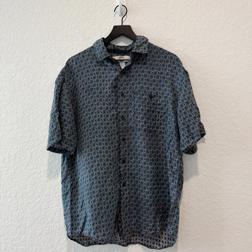 Silk Uomo Vintage Printed Button Front Men's 100% Silk Shirt Size Medium
